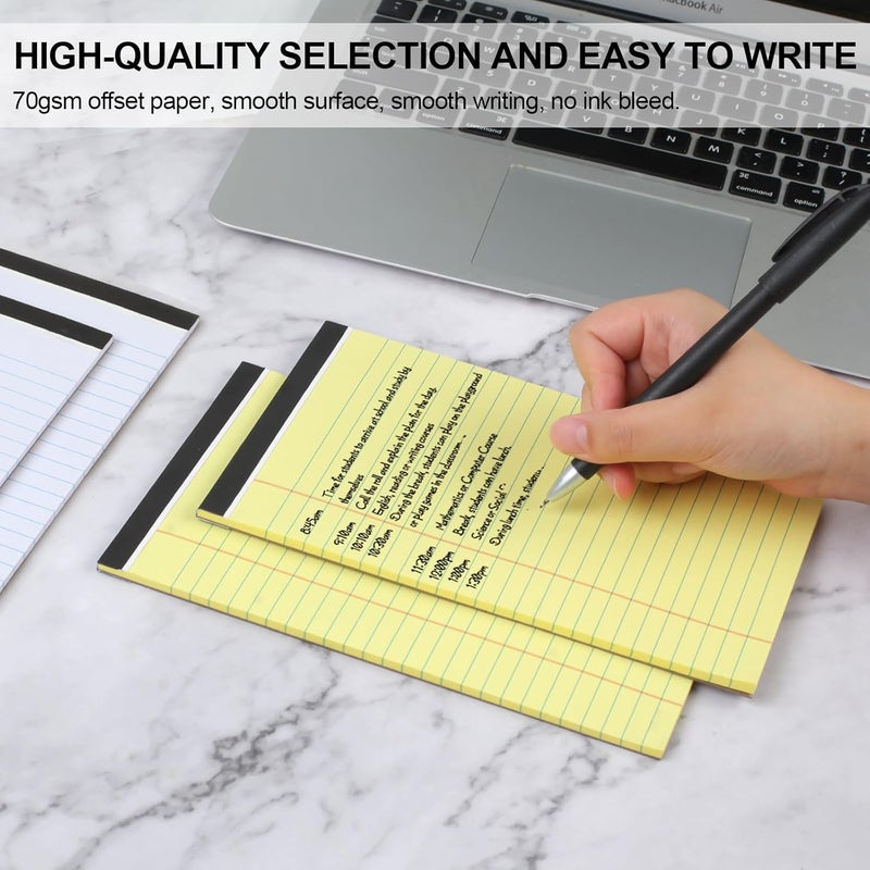 Utron 6 PCS Small Legal Pads 5x8 Yellow and White, Narrow Ruled Small Note Pads, Micro Perforated Writing Pad, College Ruled Legal Notepads 5x8 for Study, Office, To-Do Lists(30 Sheets/Small Notepad) - Image 5